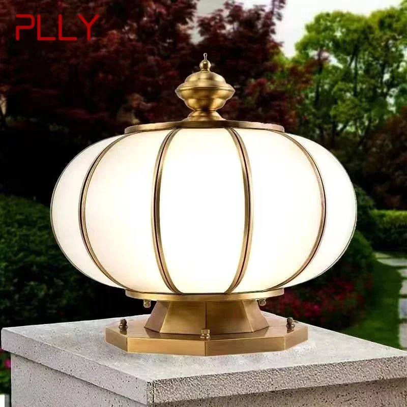 

PLLY Outdoor Solar Post Lamp Vintage Creative Chinese Brass Pillar Light LED Waterproof IP65 for Home Villa Courtyard