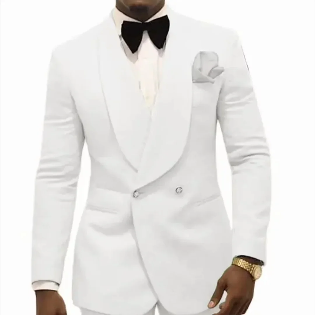 2PCS White Pattern Tuxedo Set for Wedding Groomsmen Suits - Shawl Lapel Custom Men's Suit Jacket Pants Groom Attire