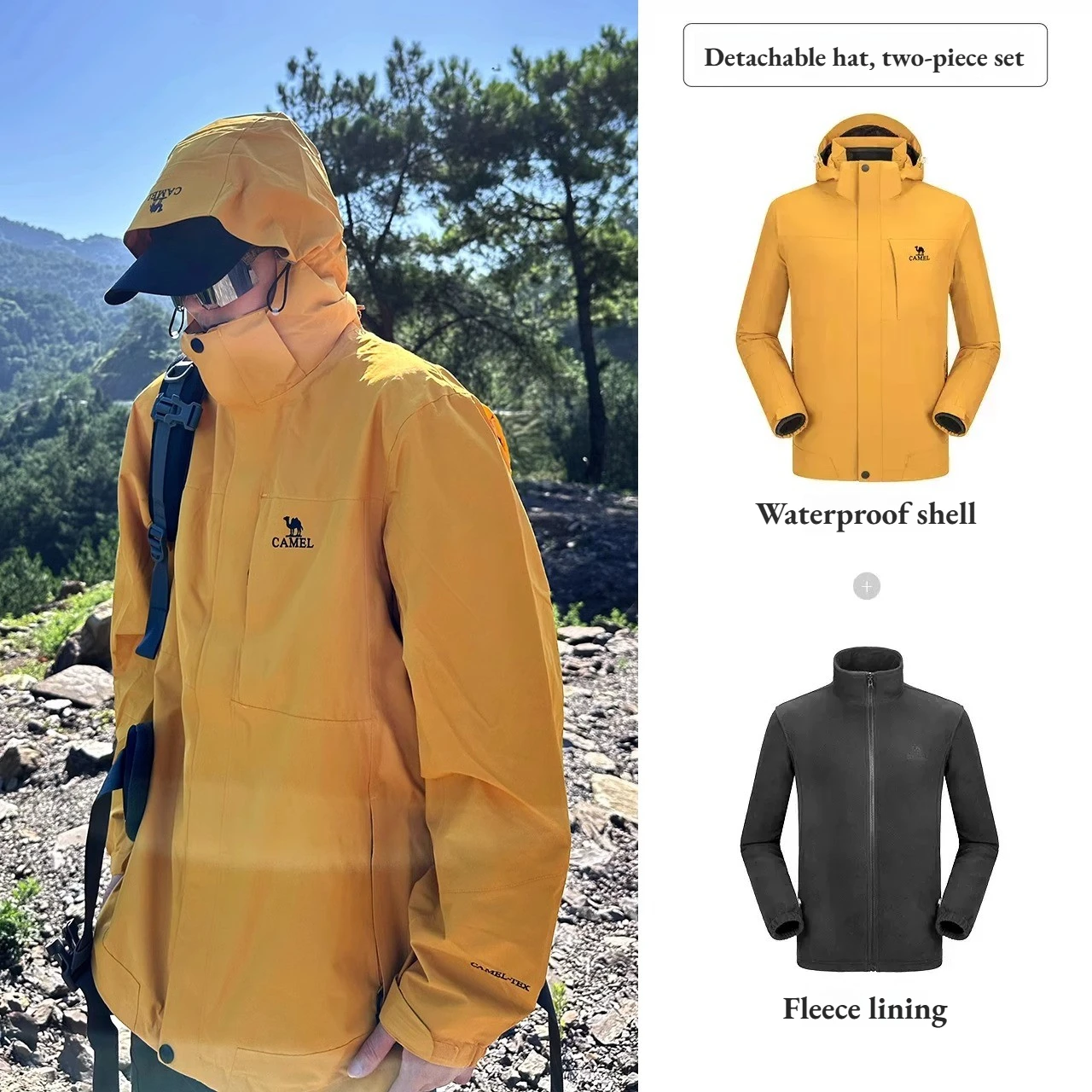 Golden Camel Unisex Outdoor Hiking Jacket Hardshell Fleece Lined Camping Waterproof Windbreaker Trekking Rain Quick Dry Jacket