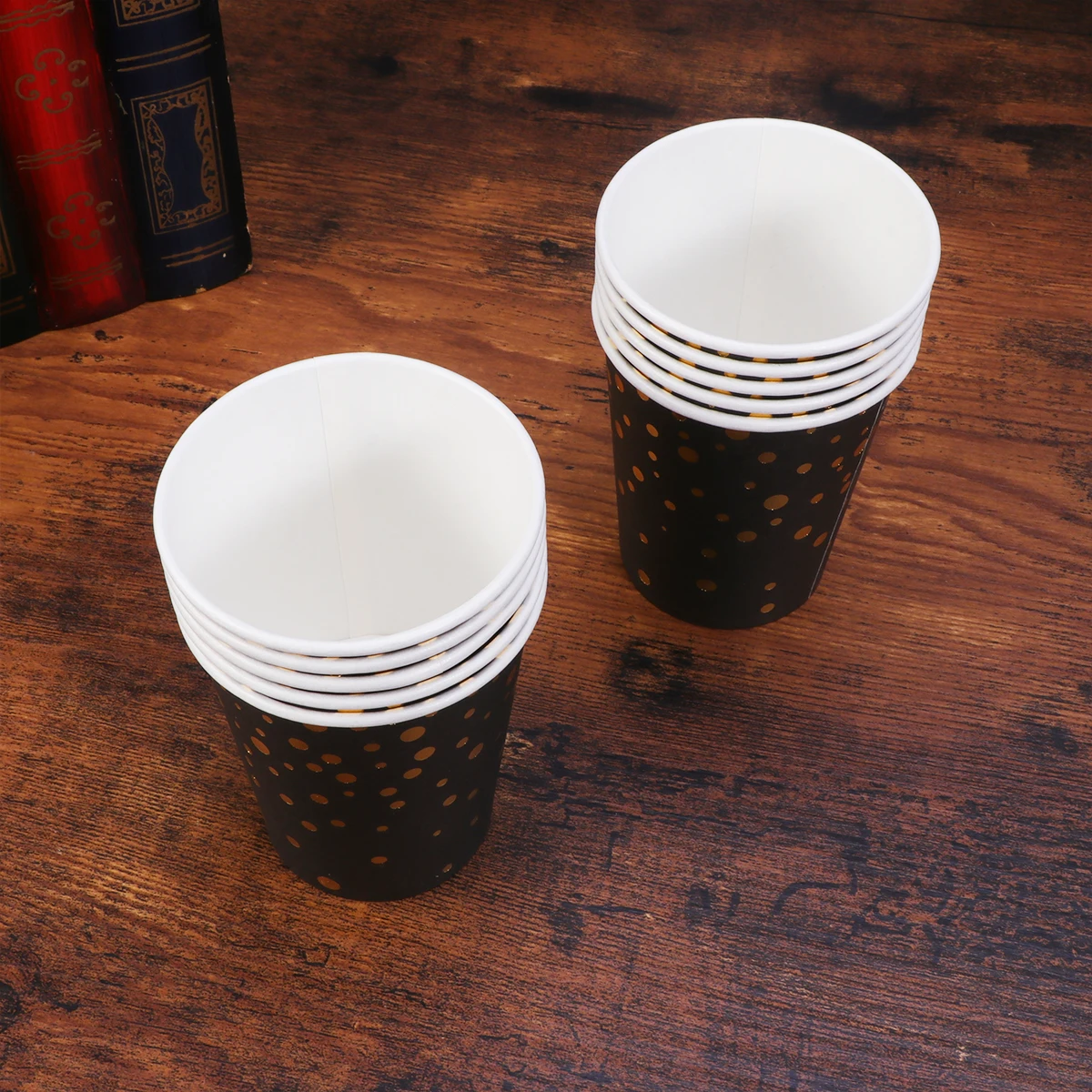

10pcs Hot Stamping Gold Black Paper Cups Premium Disposable Party Tableware For Halloween Dark Theme Stylish Design Food Safe