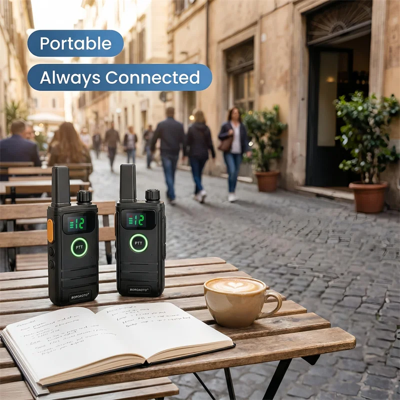 Mini UHF 400-470MHz PMR446 Long Range Walkie Talkie 16 Channels Handheld Two Way Radio LED Display USB Charger for Camping