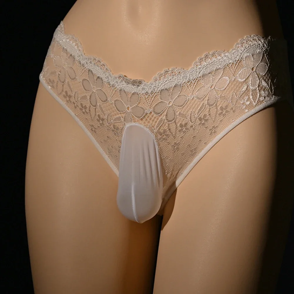 

Comfy Fashion Mens Underwear Mens Underpants Solid Color Elastic Floral Transparent Hollow Out Lace Lace Briefs Nylon