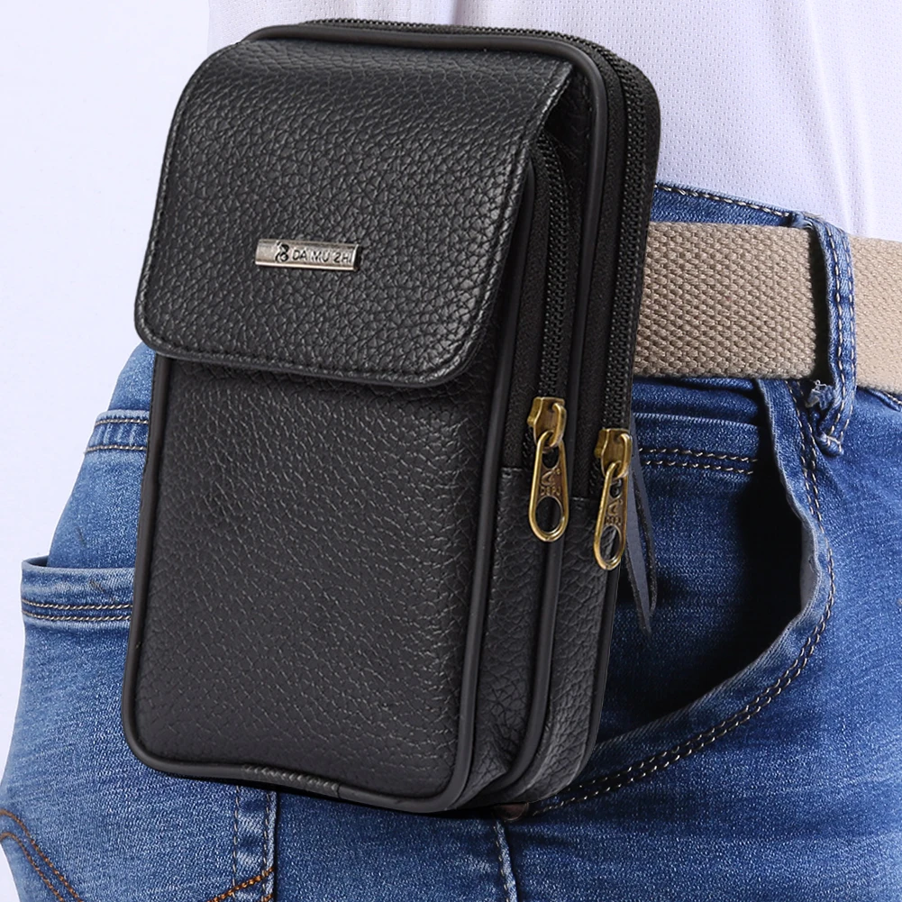 Leather Belt Bag Casual Fashion Men Credit Card Slots Multifunctional Waist Packs for Travel Walking Running Hiking Cycling