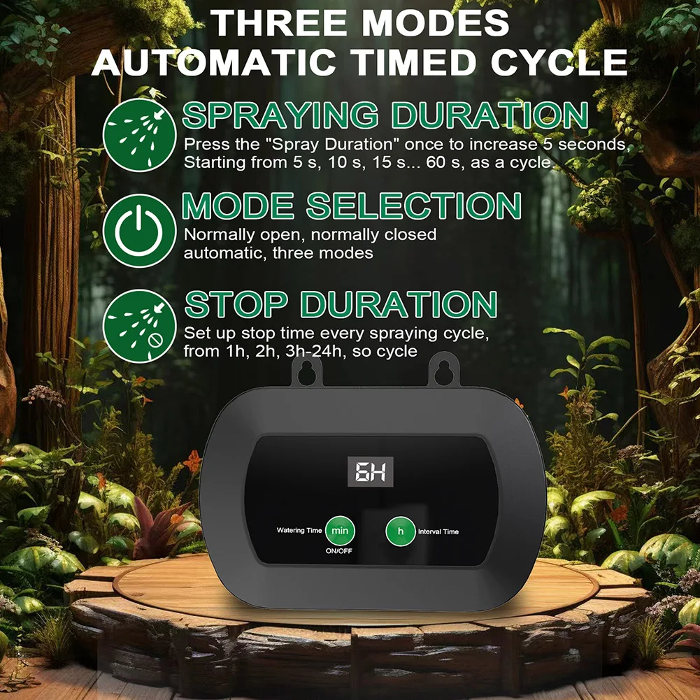 Penyiram Kabut Reptil Otomatis dengan 360 ° Sistem Kit Semprotan Pengontrol Otomatis Nozel yang Dapat Disesuaikan Layar Sentuh untuk Terarium Herps