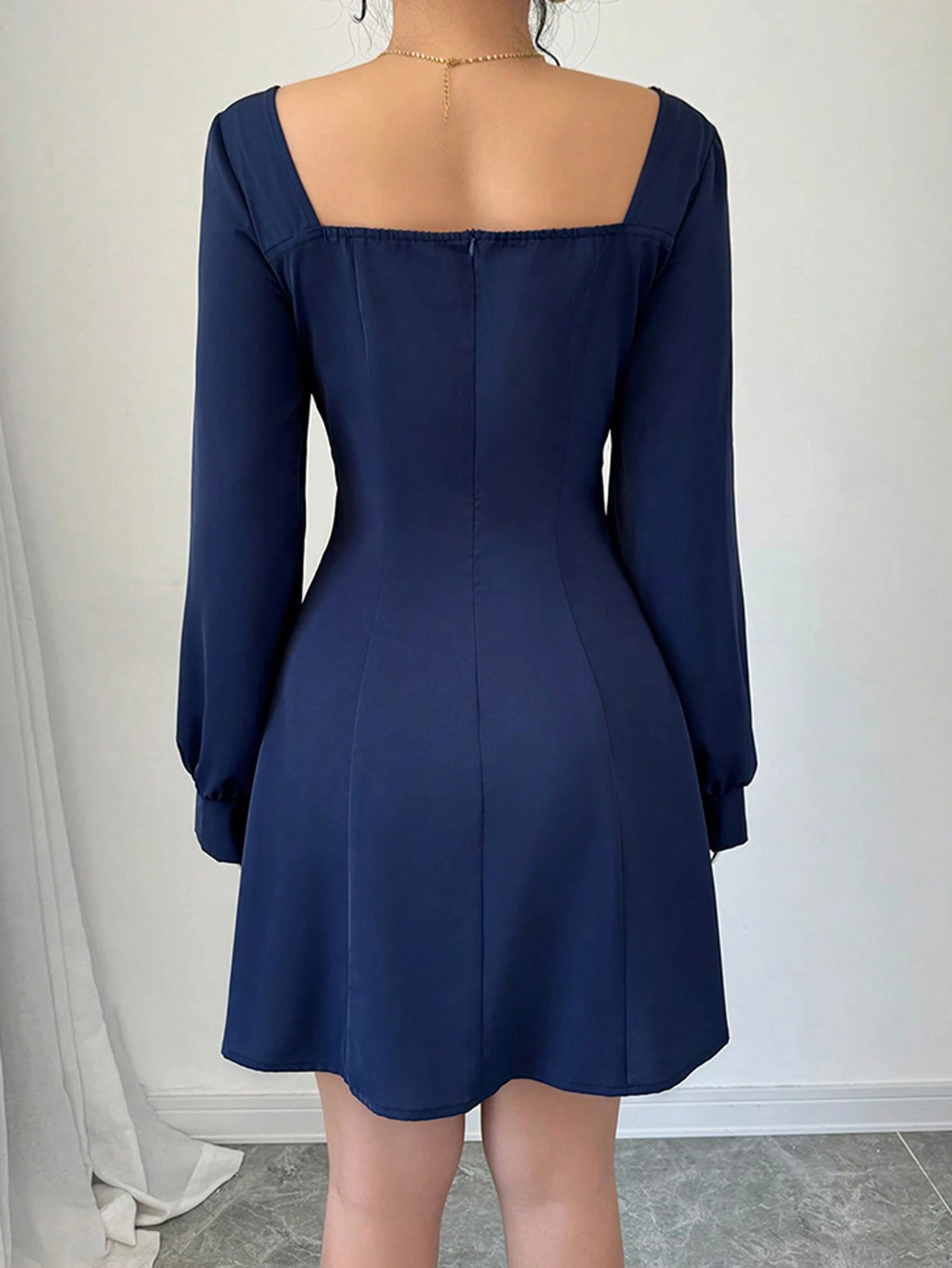 Robe trapèze mi-longue décontractée, avec manches droites, col rond, Design ajusté, robe élégante à la mode pour femmes