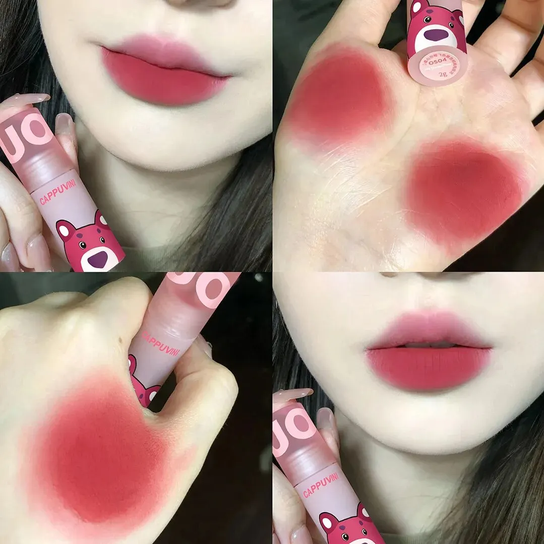 Three Sets Strawberry Bear Lip Mud Ventilated Nude Makeup Matte Lasting Matte Lipstick Affordable For Female Students