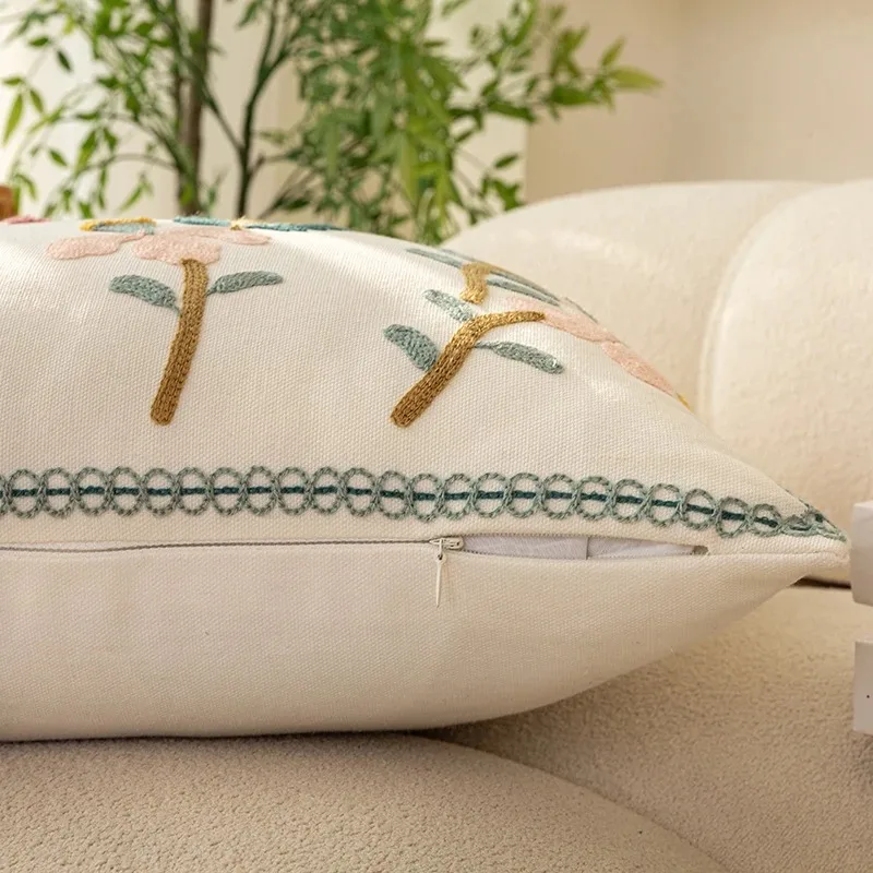 Schicker, floraler, geometrischer Kissenbezug, Stickerei-Kissenbezug für Wohnzimmer, weicher Kissenbezug, Sofa-Dekoration, 45 x 45 cm – Detail 3