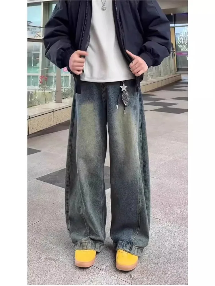 

Американские джинсы-клеш с широкими штанинами для мужчин, весна-осень, новые, свободные, прямые, слегка расклешенные брюки