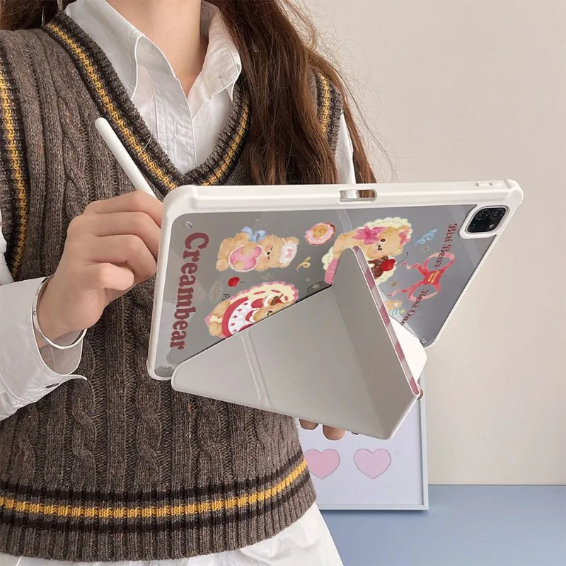 Sweet Bear Three-fold Case for IPad Air7 Air6 11in 11th A16 Y-Fold Case Air4 5 10th 10.9 in 9th 10.2 5th 6th 9.7in Tablet Cover