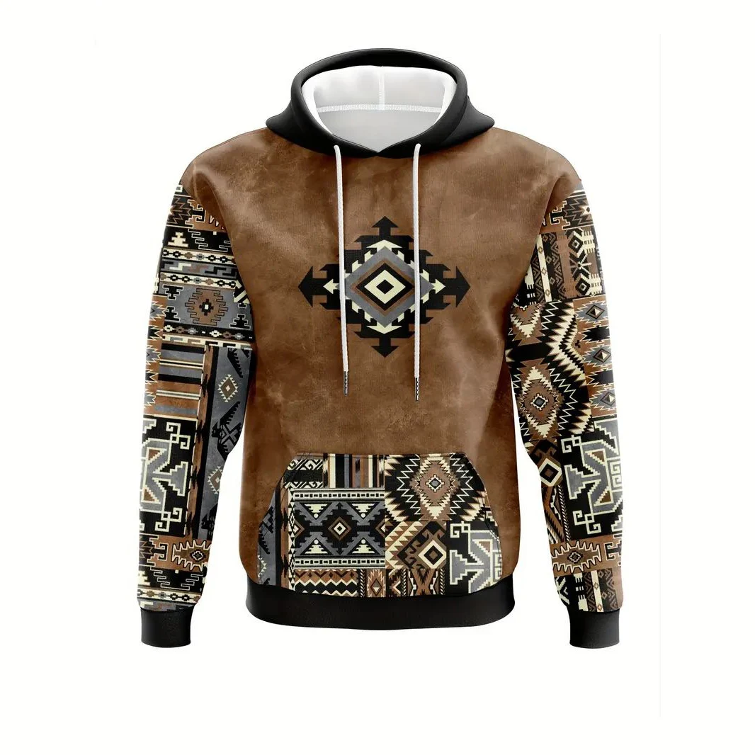 

3D Classic Ethnic Print Men's Hoodie Fashion Casual Comfortable Vintage Pullover Autumn Outdoor Loose Long Sleeve Hooded Clothes