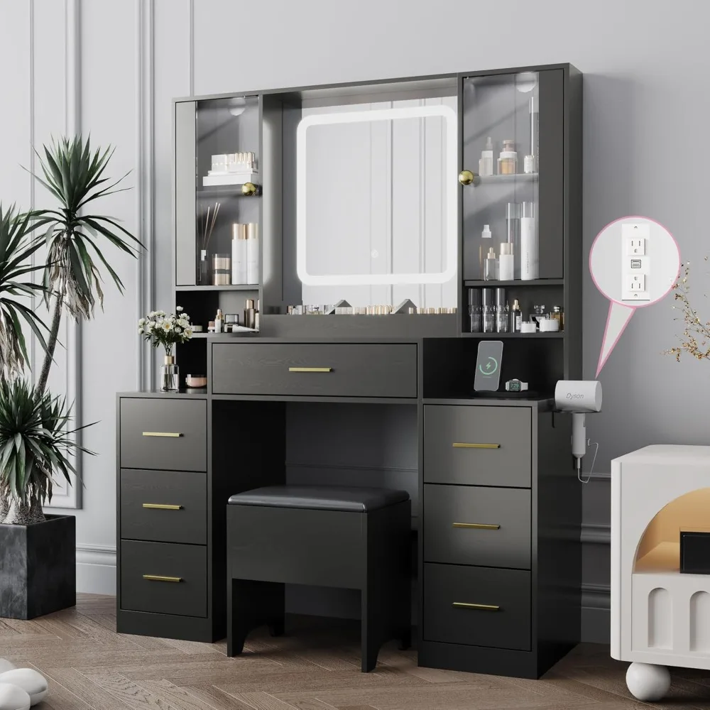 

Adjustable LED lighting makeup cabinet, RGB， Adequate storage space, elegant design, exquisite beauty space, dressing table