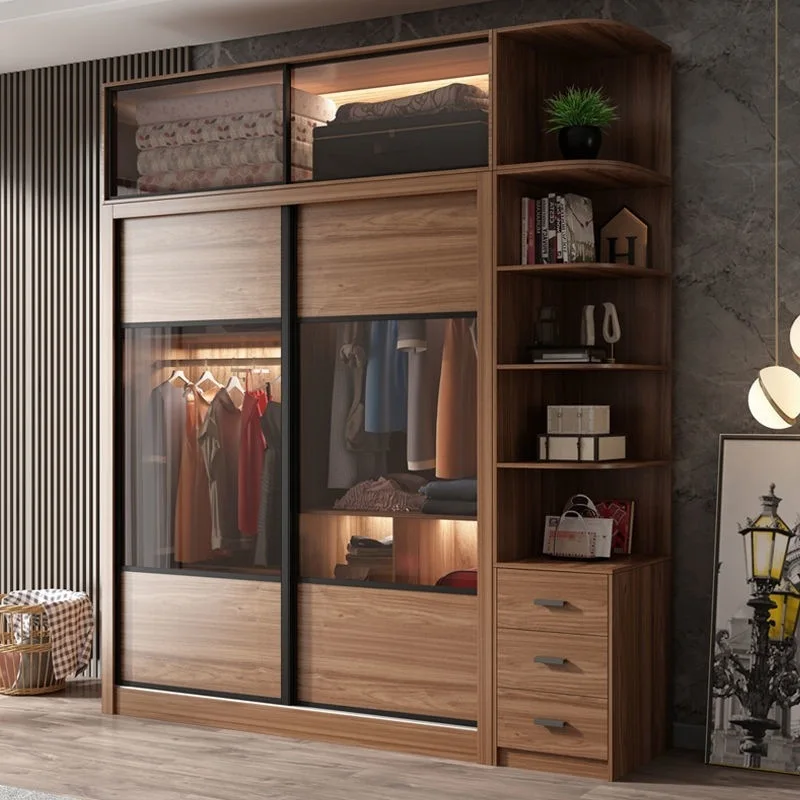 

Sliding door wardrobe large wardrobe glass door modern Nordic minimalist home bedroom furniture high combination assembled
