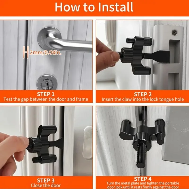 Serratura per porta da viaggio Piccola serratura in acciaio per camera d'albergo Serratura per porta di sicurezza domestica Fermaporta regolabili Sicurezza per porta