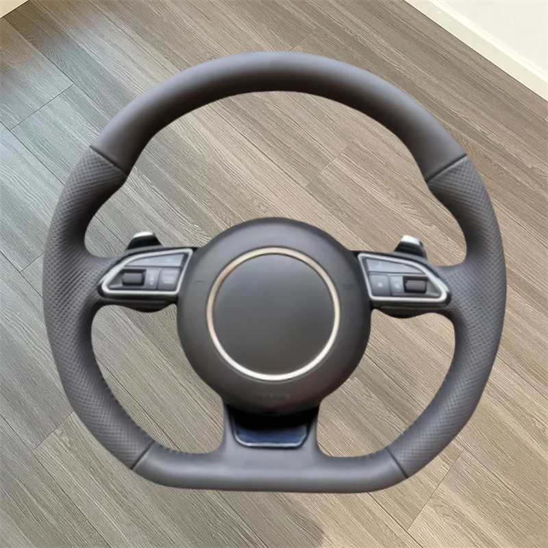 Leather Car Steering Wheel For Audi RS3 RS4 RS5 RS6 RS7 S3 S4 S5 2012-2016 With Paddle Shifters Flat Bottom Steering Wheel