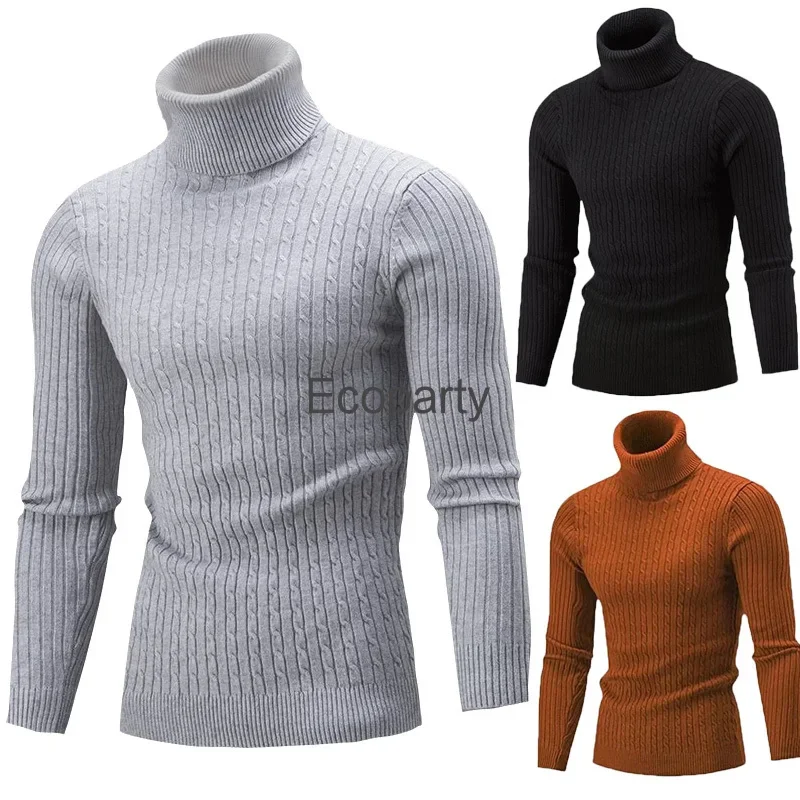 New Autumn Winter Men's Turtleneck Sweater Fashion Black Knitting Pullovers Rollneck Knitted Warm Sweater Casual Bottoming Shirt