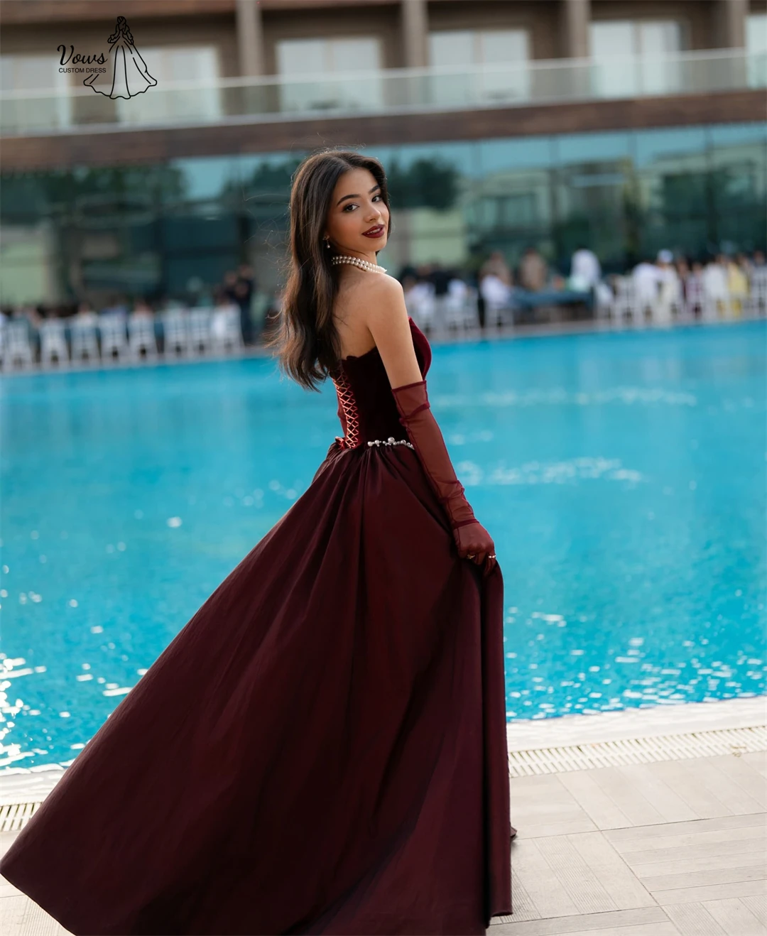 Vows Custom Made Elegant Women's Dresses for Wedding Party Dresses Luxury Evening Dress 2025 Satin Cloth Claret Tube Top
