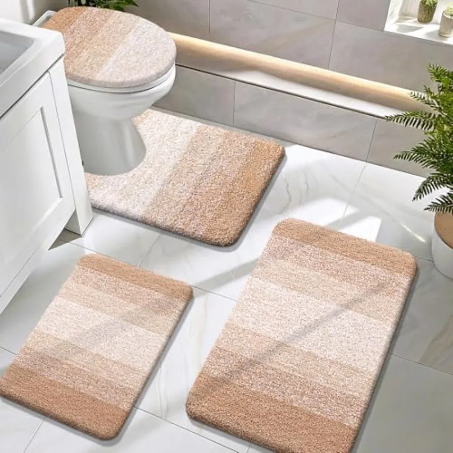 

Набор ковриков для ванной из 4 предметов: мягкие, впитывающие коврики из микрофибры, U-образный контурный коврик для унитаза и чехол для крышки унитаза, быстросохнущие, можно стирать в машине.