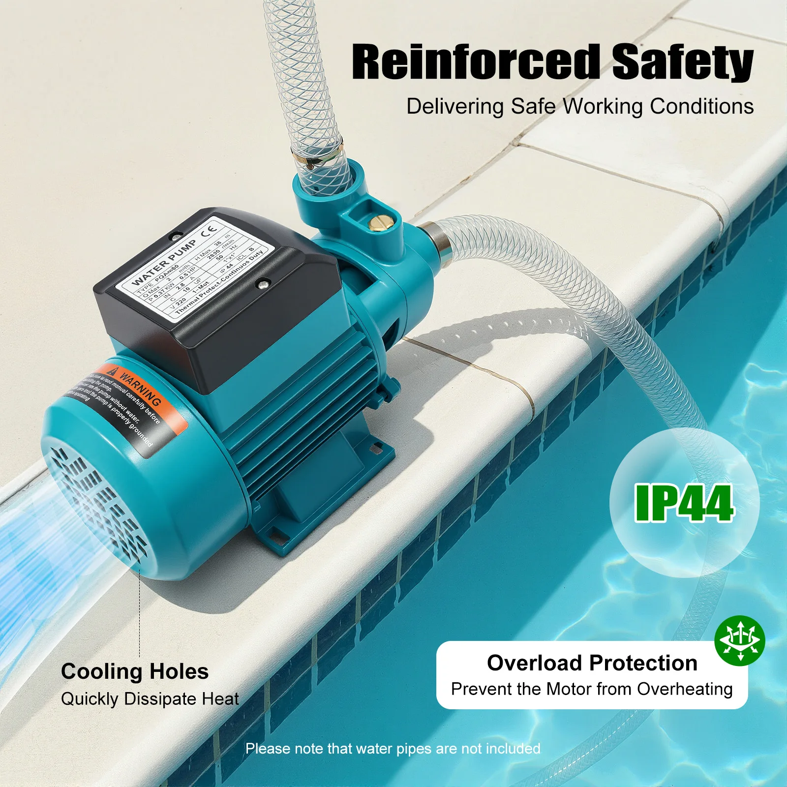220V 370W Elektrische Wasserpumpe, geräuscharme Wassertransferpumpe, Hochleistungs-Reinwasserpumpe für Garten-, Bauernhof- und Tiefbrunnenbewässerung – Detail 9