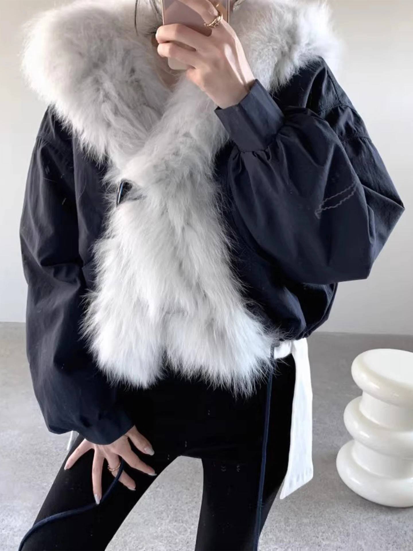   -Mimic Collo in pelliccia Parka Cappotto Calore da donna Isolato in cotone ort Jaet Coreano Sle Loose Fit Lungo Sve