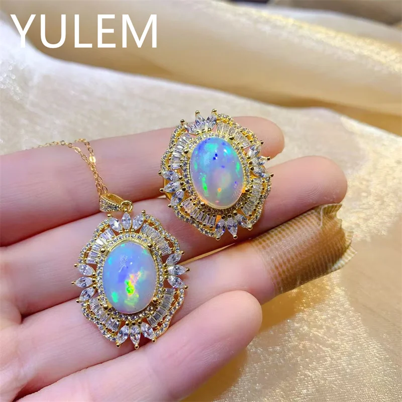 

Кольцо-подвеска с натуральным опалом 10x14 мм, из настоящего серебра S925, ювелирный набор для свадьбы, подарок для женщин, с сертификатом