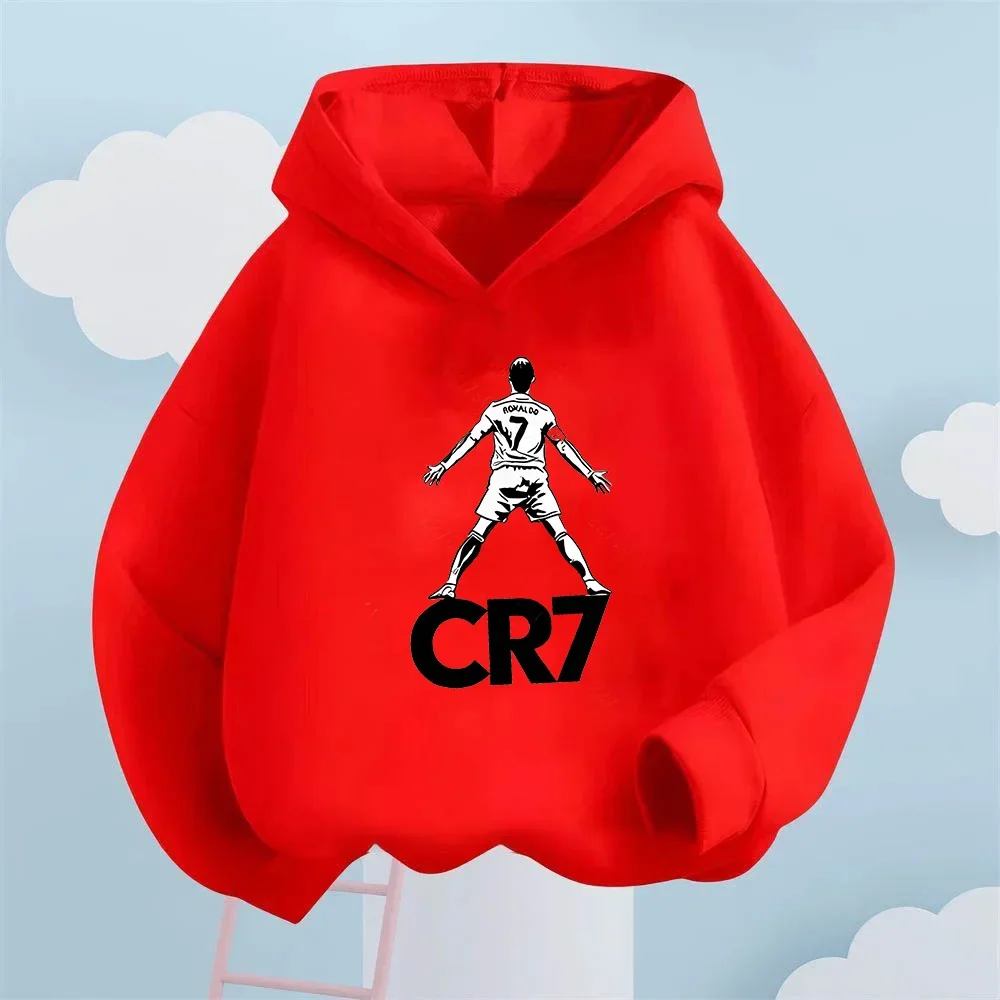 CR7 Hoodie, Unisex-Kapuzenpullover mit Kordelzug, Ronaldo-Fußballspieler-Silhouette auf der Vorderseite, sportlich, lässig, langärmelig – Detail 5