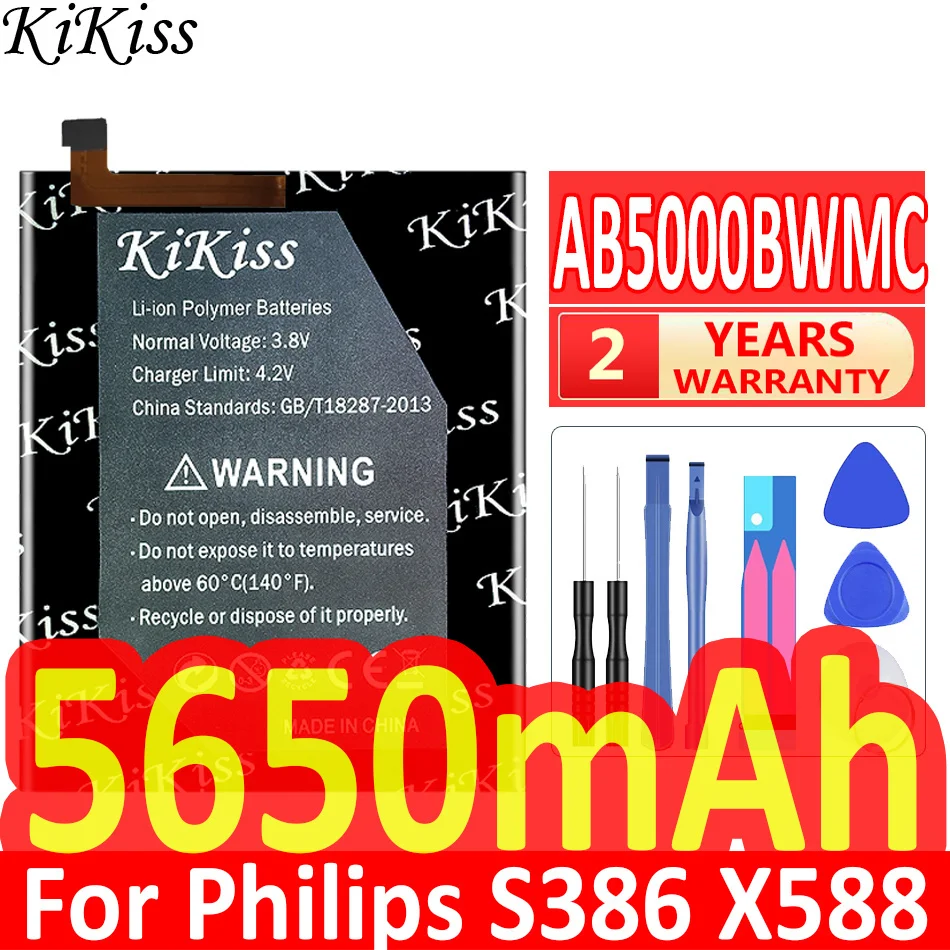 

KiKiss аккумулятор большой емкости 5650 мАч AB5000BWMC для телефона Philips XENIUM S386 X588 CTS386 CTX588, высококачественный аккумулятор