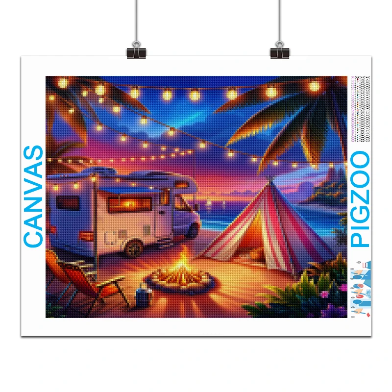 Afbeelding 4: Groot formaat Diamond Art Schilderen Zeezicht Zonsondergang VW Bus Auto landschap Home Decor Volledige Vierkante & Ronde mozaïek borduurwerk kruissteek