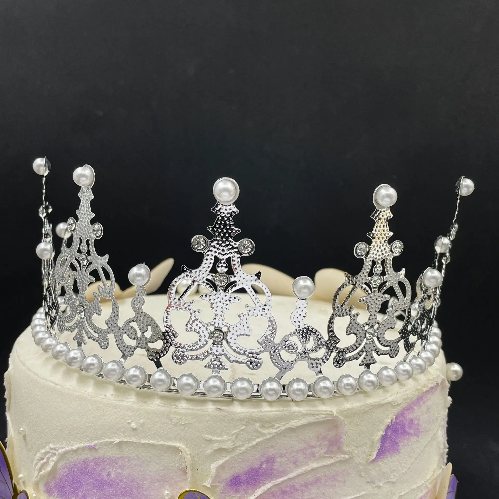 Pearl Tiara Half Crown Party Cake Topper Decoration Crown Hair Ornaments Wedding Supplies Accessories Gold Silver Cake Decor