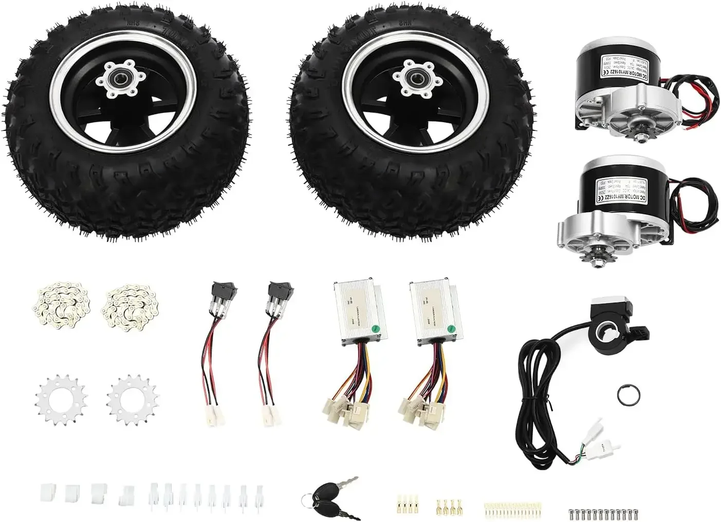 

10 Inch Motor Driven Air Wheel Conversion Kit, 24V 250W Electric Cart Scooter Wheel Set Kit, Dual-wheel Set with Thumb Throttle