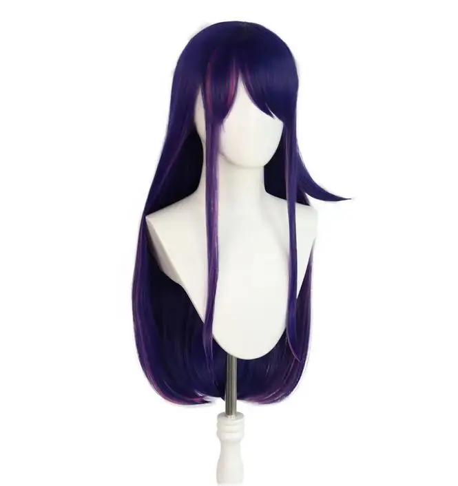 28inch Synthetic Straight Purple+Pink Long Women Cosplay Wig with Bangs Natural COS Anime Cosplay Wig