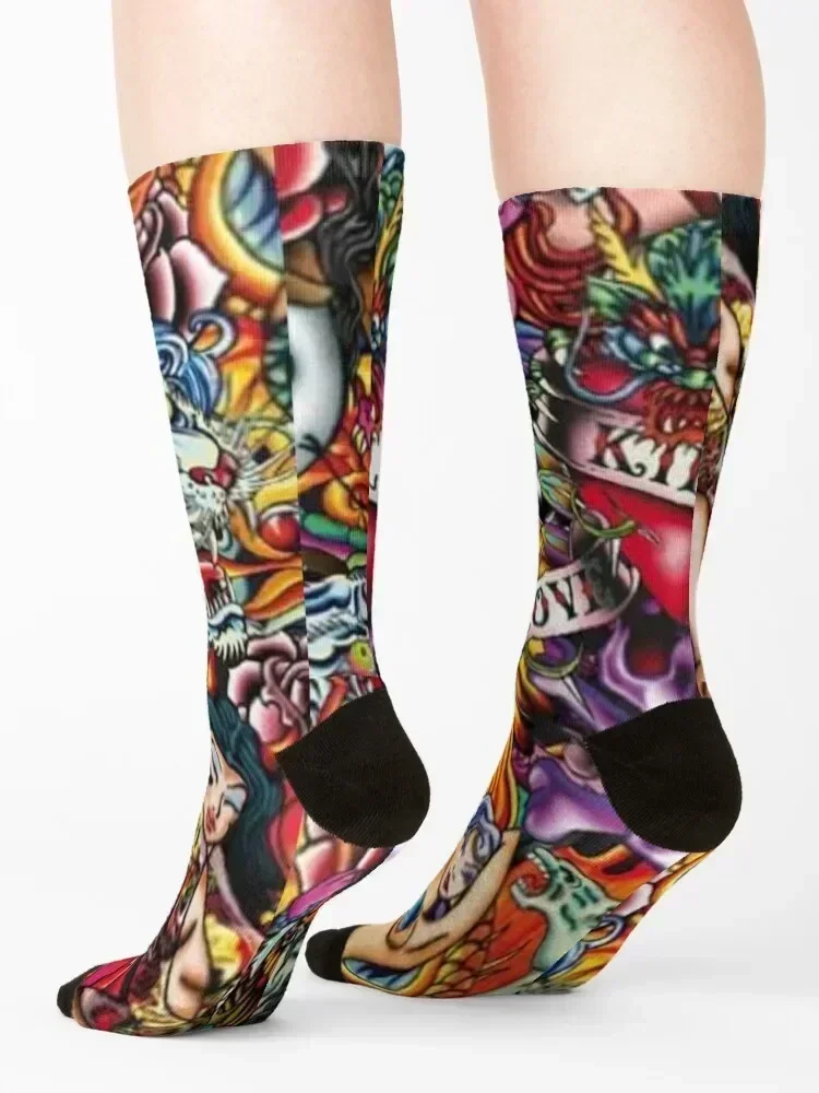 Tattoo art collage Socks cool sheer Novelties new in's Socks Men's Women's