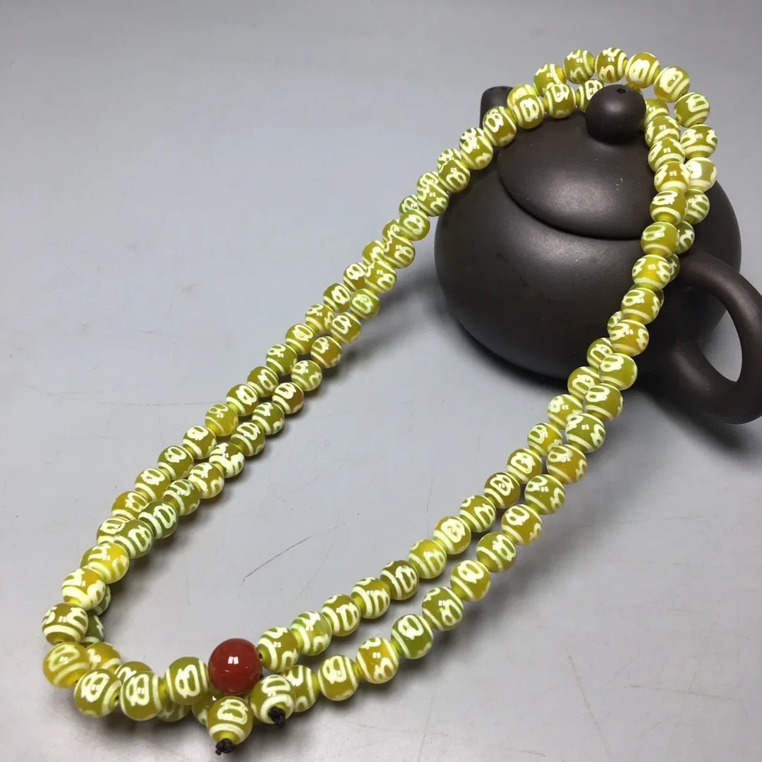 108 Tibetan Agate Wealth God Dzi Beads Prayer Handstring Amulet Necklace P1047