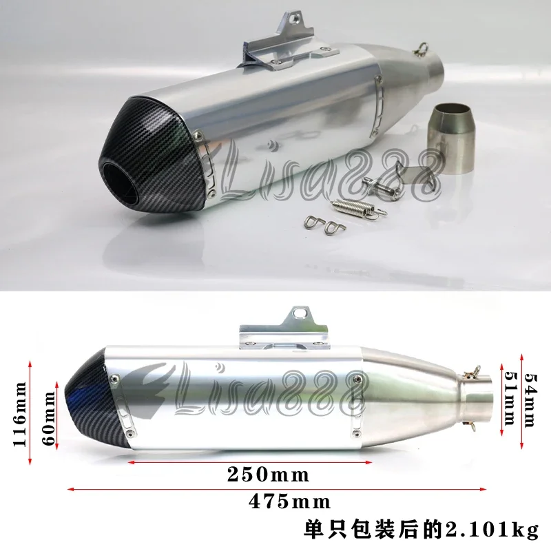 Length 460mm Inlet 51mm Universal Exhaust Motorcycle Muffler Pitbike Pipe Motocross For CRF230 CFR250 CRF150  WR450 RC390 KTM