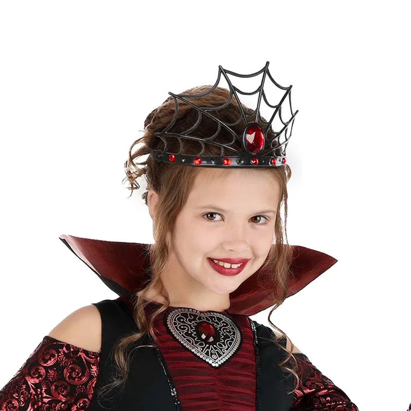 Kids Spider Queen Crown Gothic Girls Headband Halloween Party Costumes Accessories PVC Headband For Adults Black Silvery