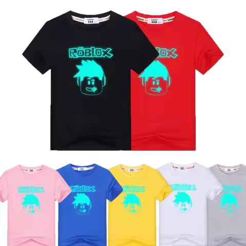 Summer Short Sleeved T-shirt ROBLOX Creative Peripheral Boy Girl Pure Cotton Thin Version Night Light T-shirt Daily Necessities