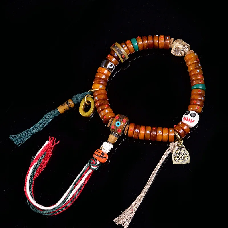 

Natural camel bone tassel Tibetan ethnic style for men and women, woven cord single-loop bracelet wholesale