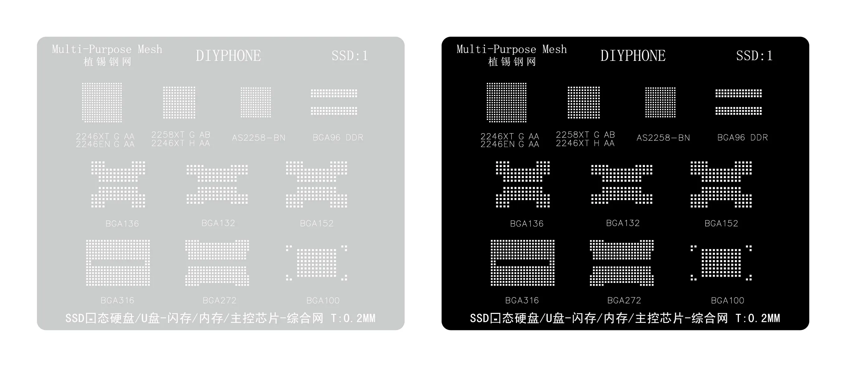 Plantilla de Reballing SSD1 BGA para SSD, disco duro de estado sólido, Memoria Flash BGA 100, 152, 316, 272, plantación de estaño, 2246, 2258, punta de red de acero