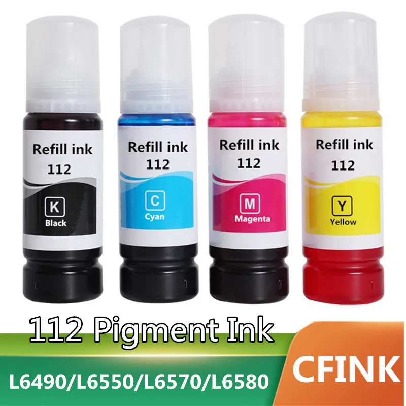 112 C13T06C14A T06C Premium Color Compatible Water Based Bottle Refill Pigment Ink for Epson Ecotank L6490/L6550/L6570/L6580