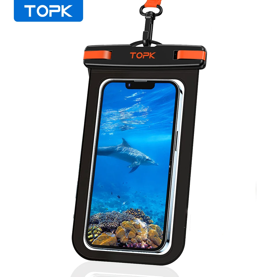 Bolsa impermeable para teléfono TOPK E01, universal IPX8 con cordón, para iPhone Samsung hasta 7.0 pulgadas