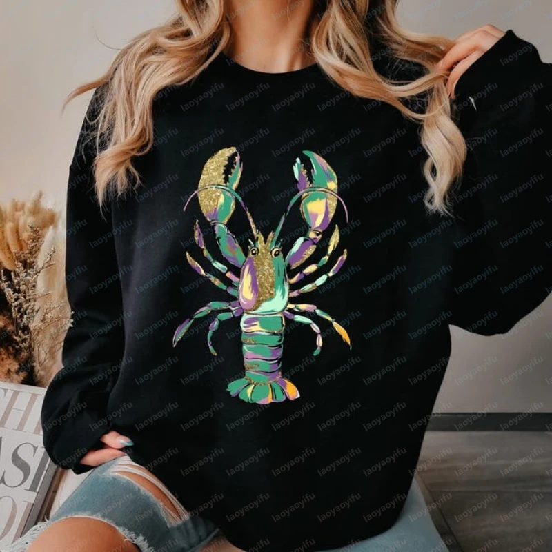 Sudadera de Mardi Gras con diseño de cangrejo, Sudadera con capucha de carnaval, Sudadera de Mardi Gras con diseño de cocodrilo, Camisetas de Louisiana, Ropa de invierno para festivales, para mujer