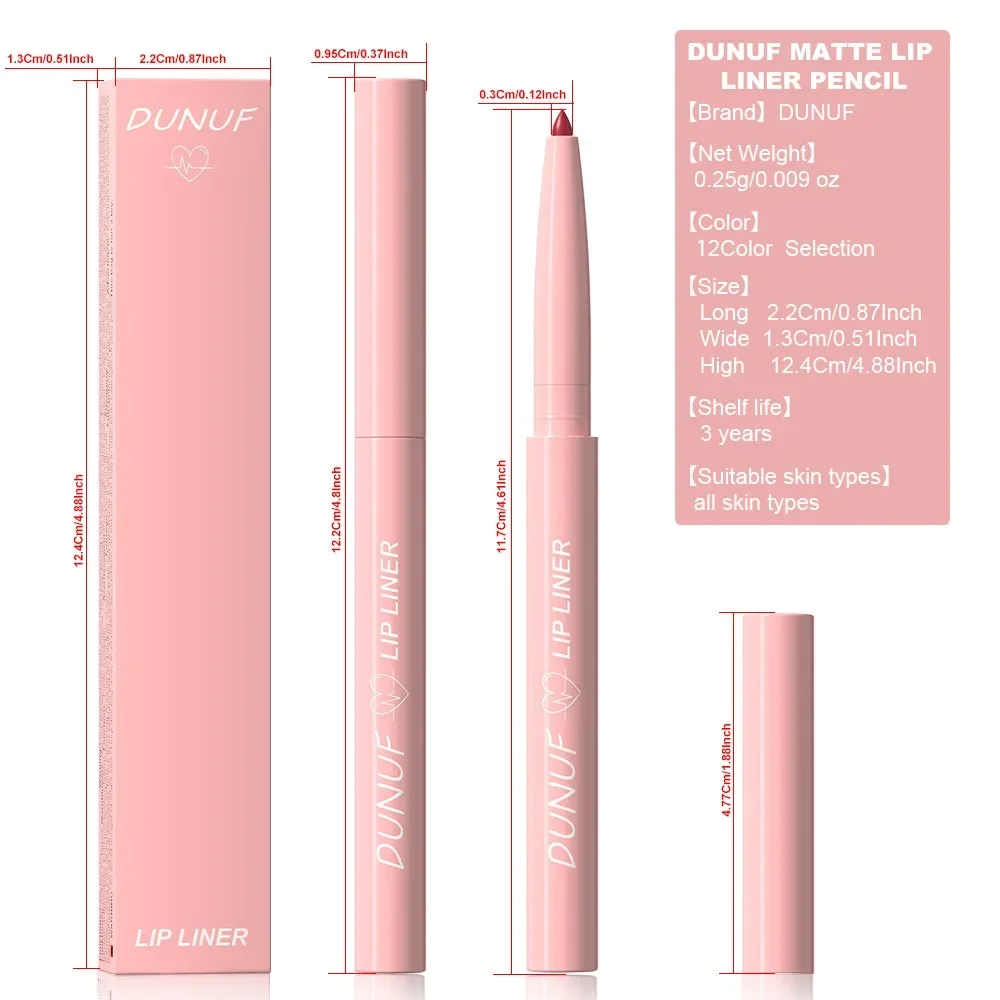 DUNUF 12 สี Velvet Matte Lipliner ดินสอกันน้ํา Non-stick Cup ลิปสติก Nude Pink Lip Liner Outline Lips Contour แต่งหน้า
