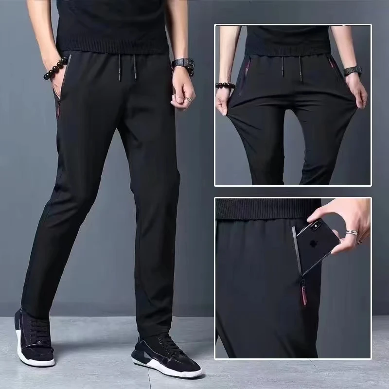 Summer new men's casual pants slim Korean ice silk pants Jin round thin sports pants straight tube quick drying pants