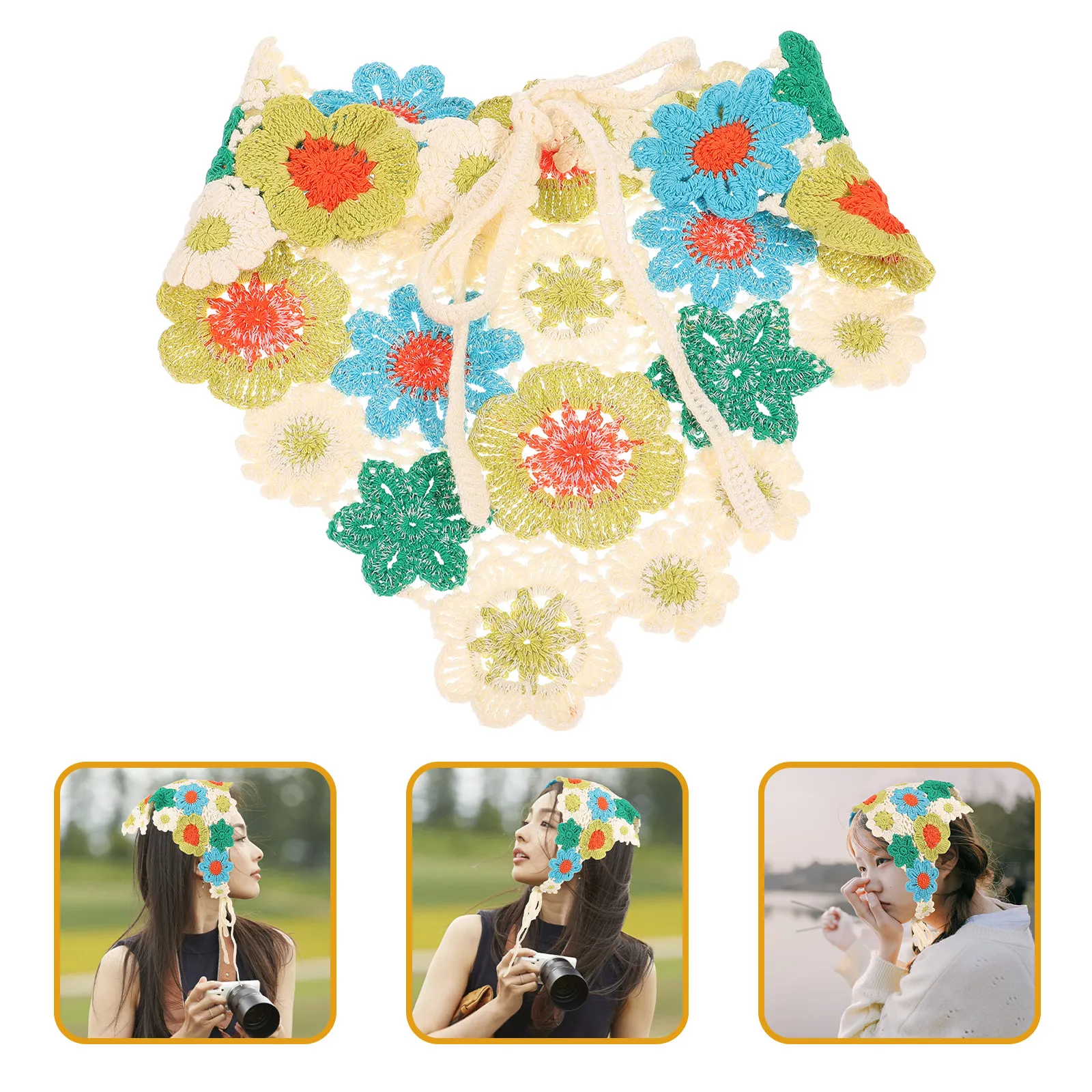 

Crochet Bandana Triangle Hair Scarf Delicate Color Breathable Headband for Women Girls Floral Crochet Hair Bandana Scarf