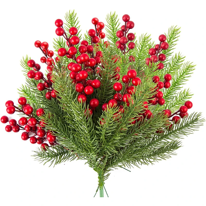 10/20 Stück Künstliche Schnee-Tannennadel-Beeren-Bouquets Weihnachtsdekoration für Christbaum Girlande Ornament Heimdekoration Neujahr DIY Geschenk – Detail 8