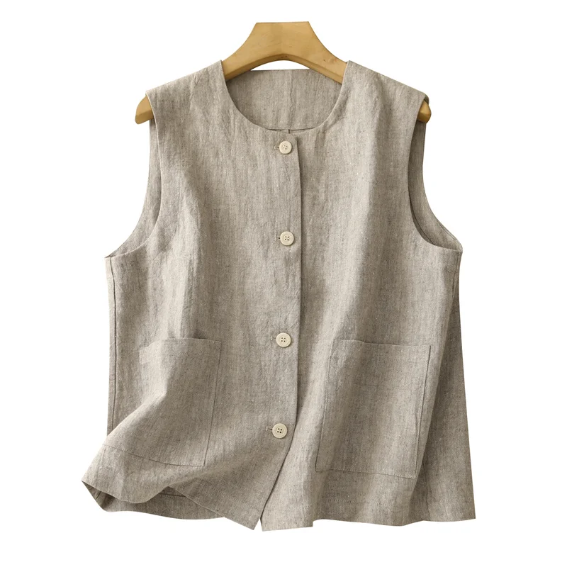 سترة نسائية غير رسمية ort Svel مستديرة Ne مفتوحة سترة نسائية صيفية جديدة فضفاضة فنية ترفيهية Quali مزيج من القطن والكتان #5