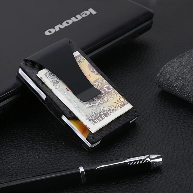 Hot Carbon Fiber Credit Card Holder Wallet New Design Minimalist Rfid Blocking Slim Metal Cardholder Anti Protect Clip for men