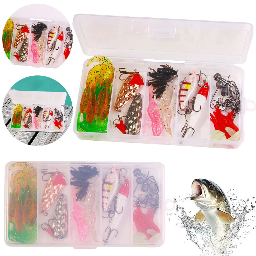 مجموعة طُعم صيد السمك مكونة من 45 قطعة، مجموعة طُعم ناعمة وصلبة مع صندوق معالجة لملحقات أدوات معالجة كرنك باس بايك #1