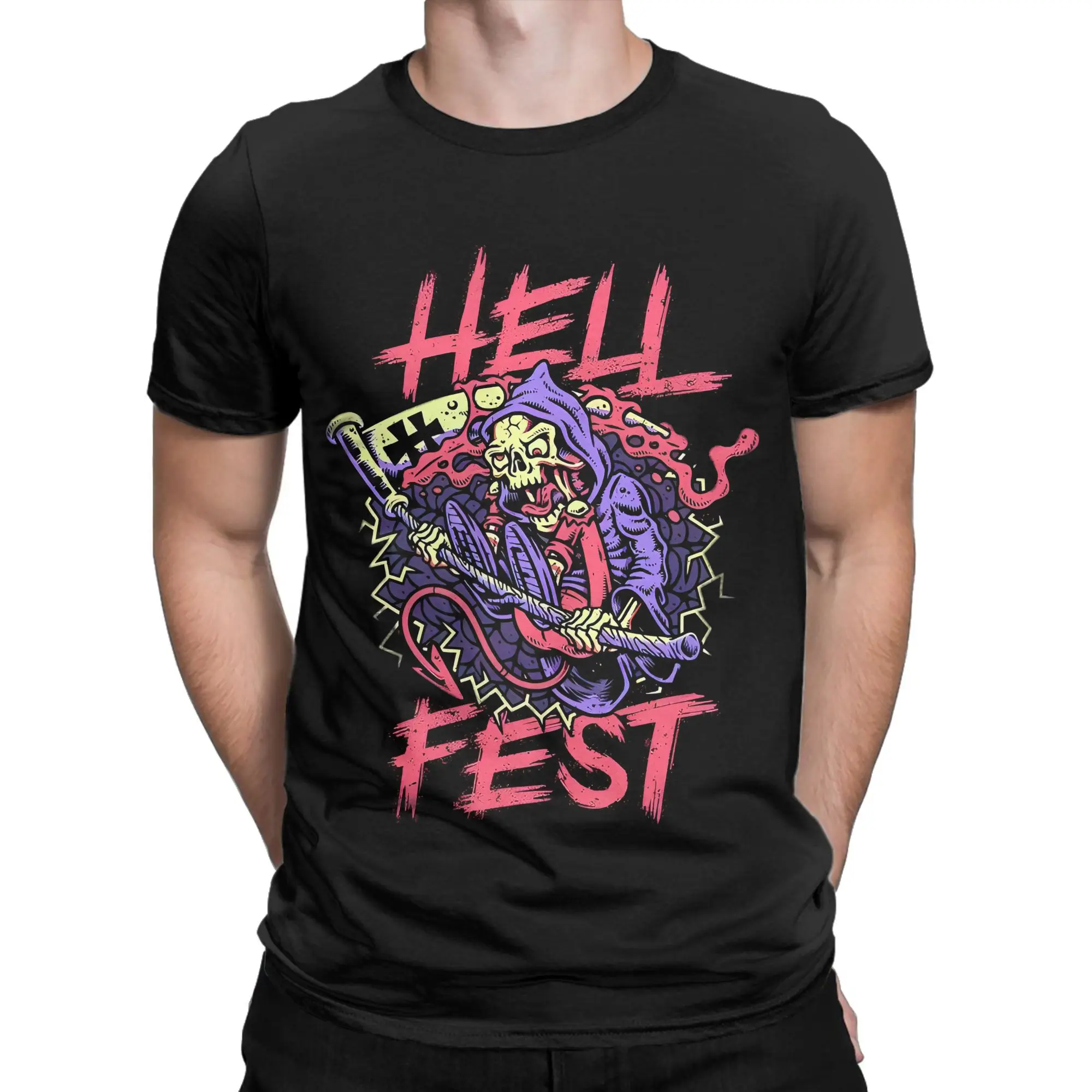 

Hellfest Heavy Metal Music Men's T Shirts Novelty Tee Shirt Short Sleeve Round Neck T-Shirt Pure Cotton Plus Size Clothes