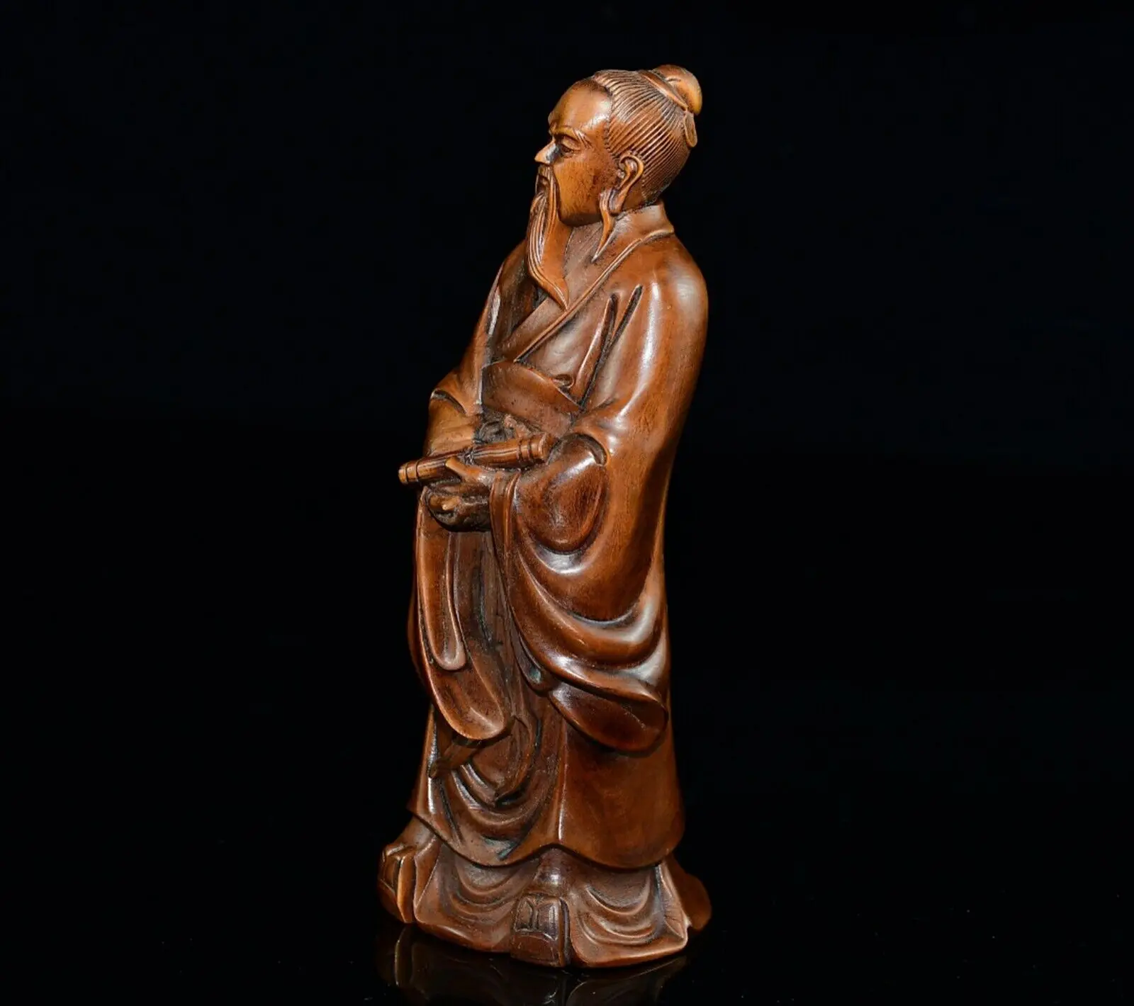 Chinese Boxwood Carved Taoists Mozi Figure Statue Wooden Sculpture Home Decor