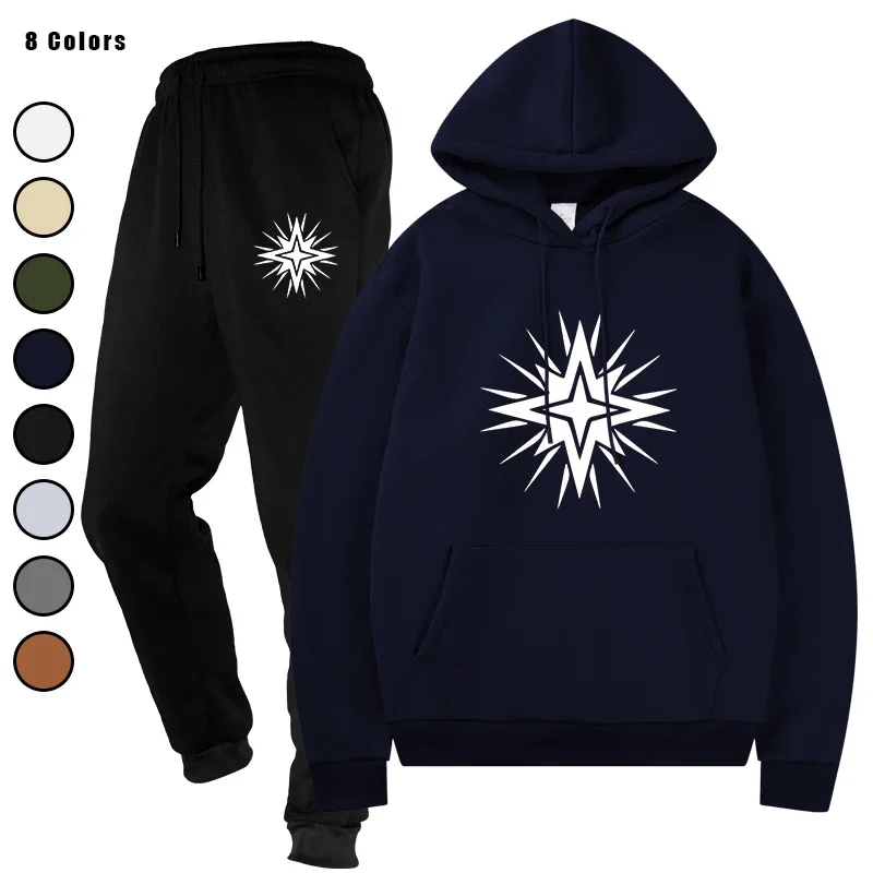 

Men Tracksuit 2 Pieces Sets Autumn Sportwear Running Sportswear Drawstring Pants Male Hoodies Hooded